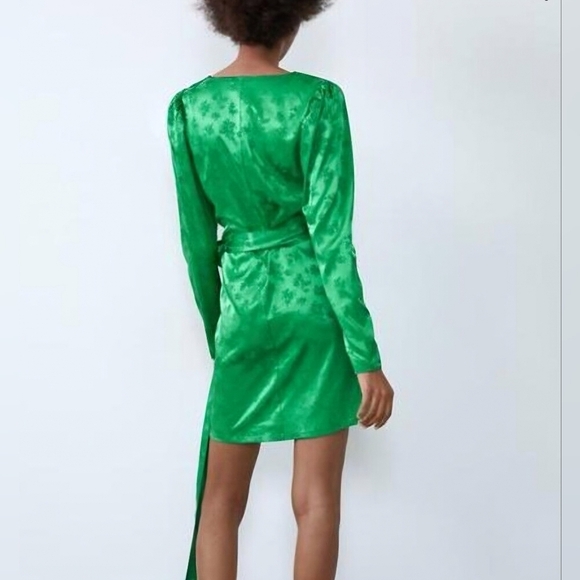 Zara Green Wrap Tie Dress - Picture 2 of 7